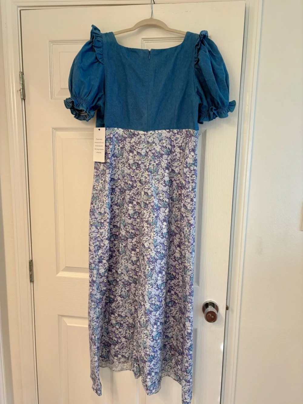 NWT English Factory Anthropologie Denim Rosette Floral Midi Dress - Picture 4 of 7
